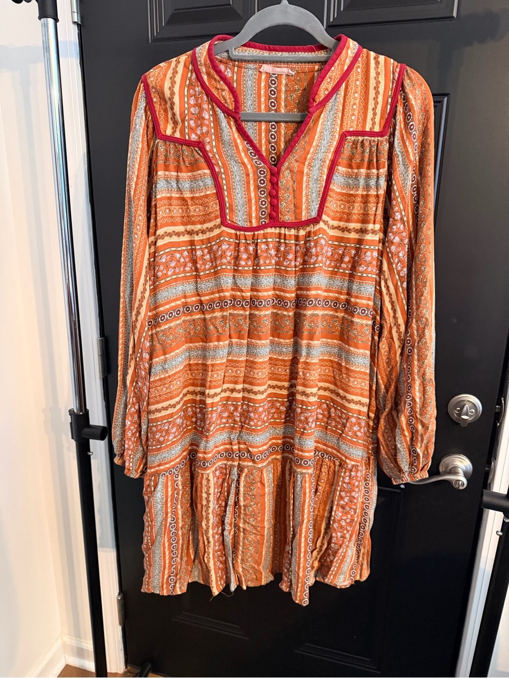 Ces Femme Orange Patterned Midi Tunic Dress with Pink Trim
